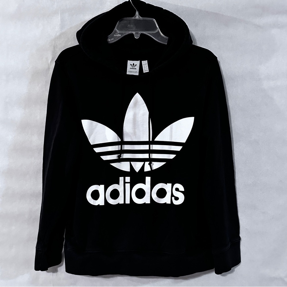 Adidas Classic Leaf Black Hoodie with White Logo - Picture 1 of 7